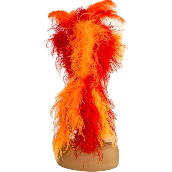 Showgirl Orange & Red Feathers Headdress W/ Ostrich Marabou Feather Boas Unisex - Picture 3 of 8